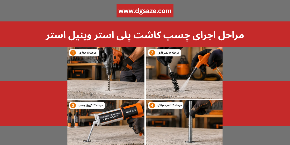 مراحل اجرای چسب کاشت پلی استر وینیل استر